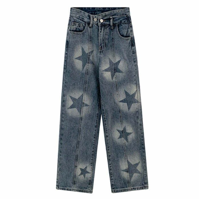 Aesthetic Star Washed Baggy Jeans for Y2K and 90s Fashion Lovers