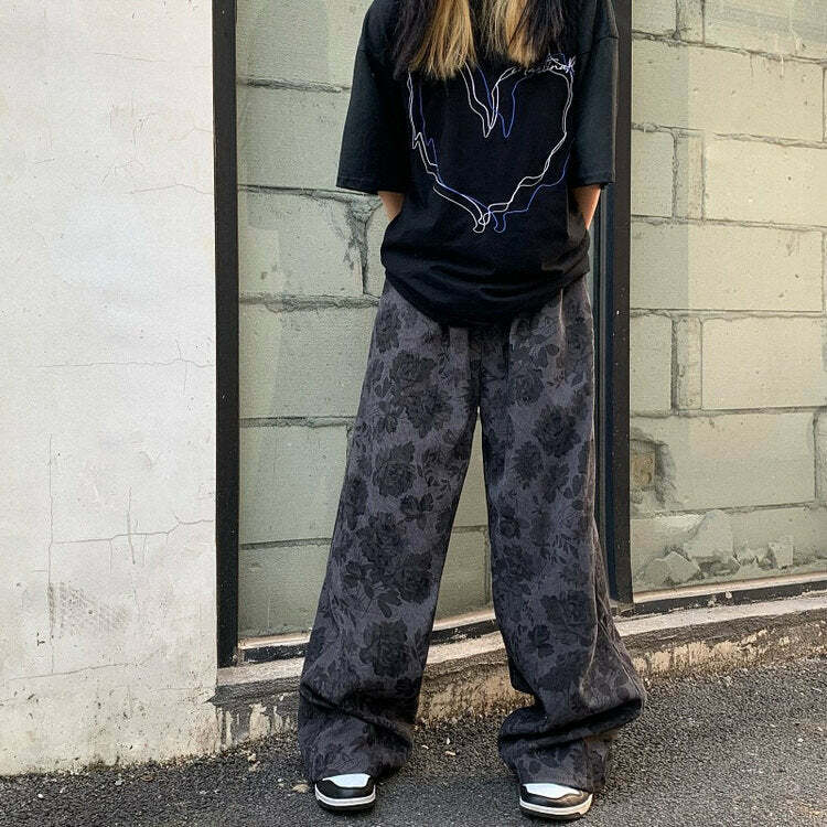 Aesthetic Wide-Leg Floral Cargo Pants for Y2K and 90s Fashion Lovers