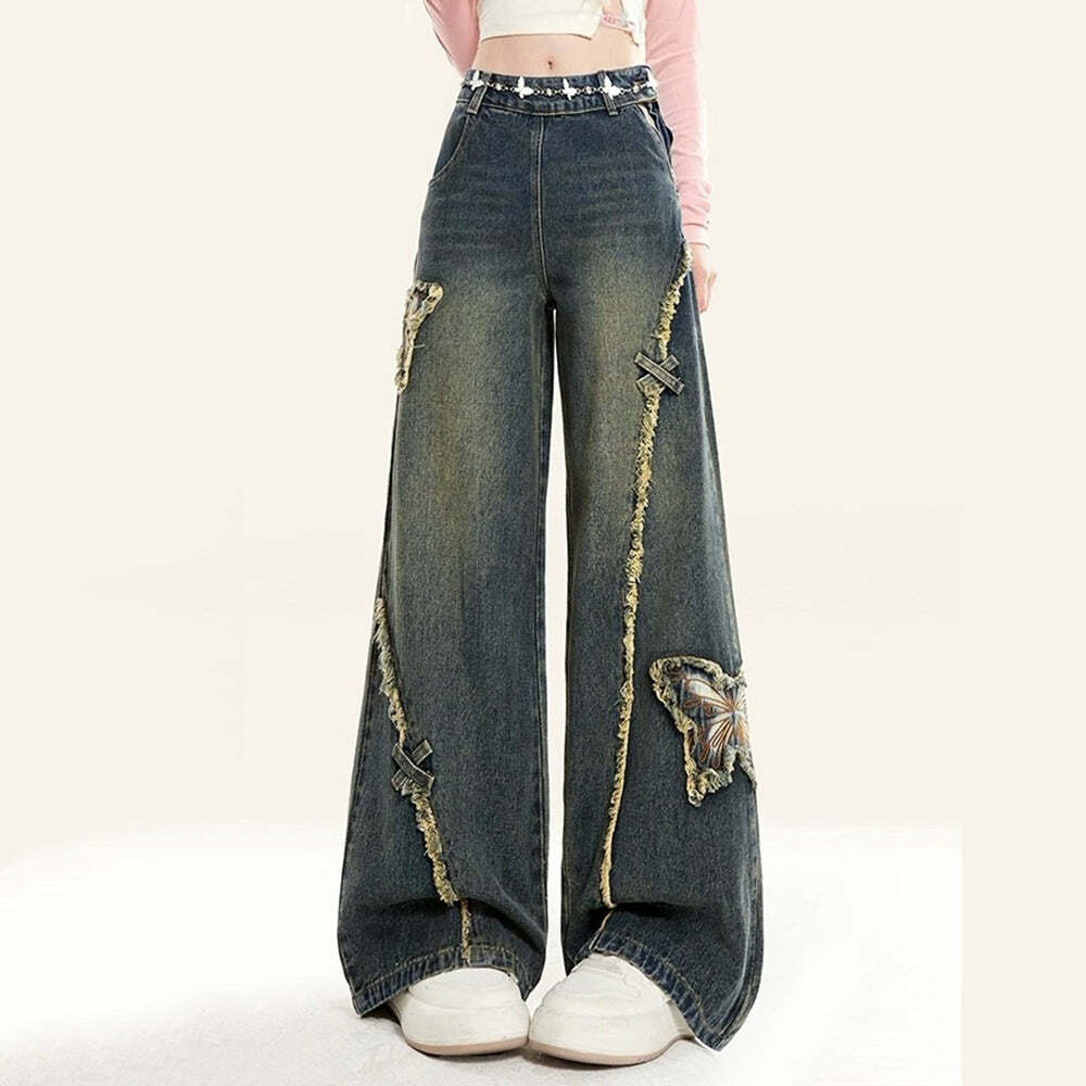 Aesthetic Y2K Butterfly Flared Jeans for Trendy Summer Outfits