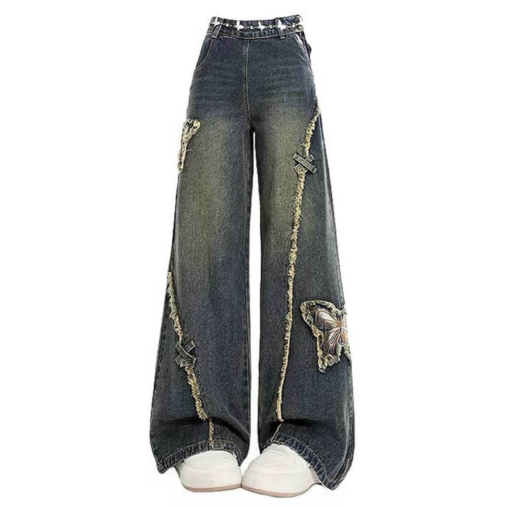 Aesthetic Y2K Butterfly Flared Jeans for Trendy Summer Outfits