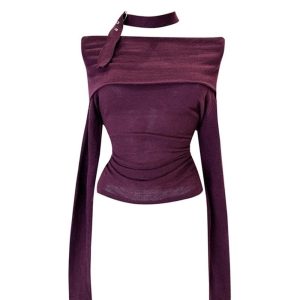 Asymmetric Choker Long Sleeve Top - Y2K Fashion Statement Piece