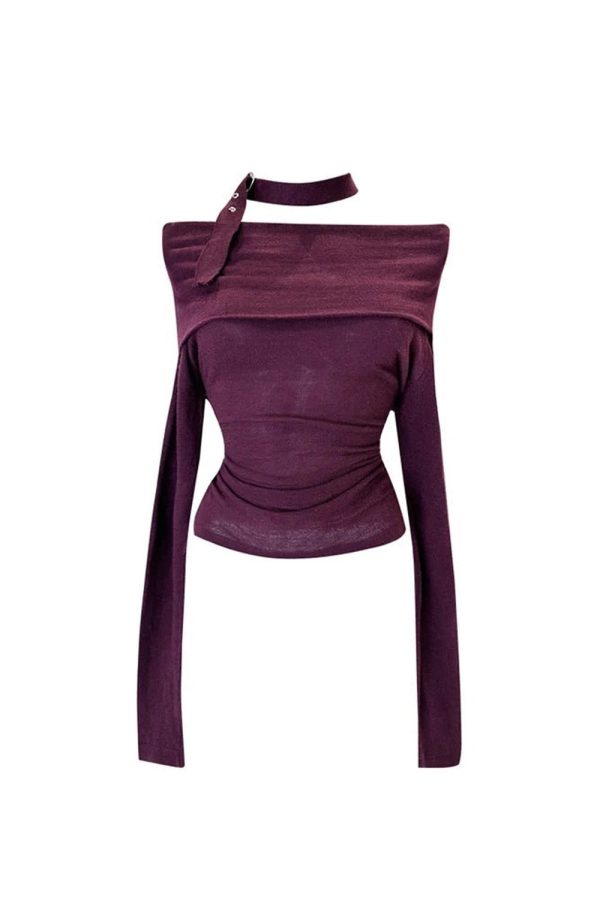 Asymmetric Choker Long Sleeve Top - Y2K Fashion Statement Piece