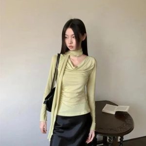 Asymmetrical Drape Neck Top - Y2K Fashion Essential for Chic Summer Outfits