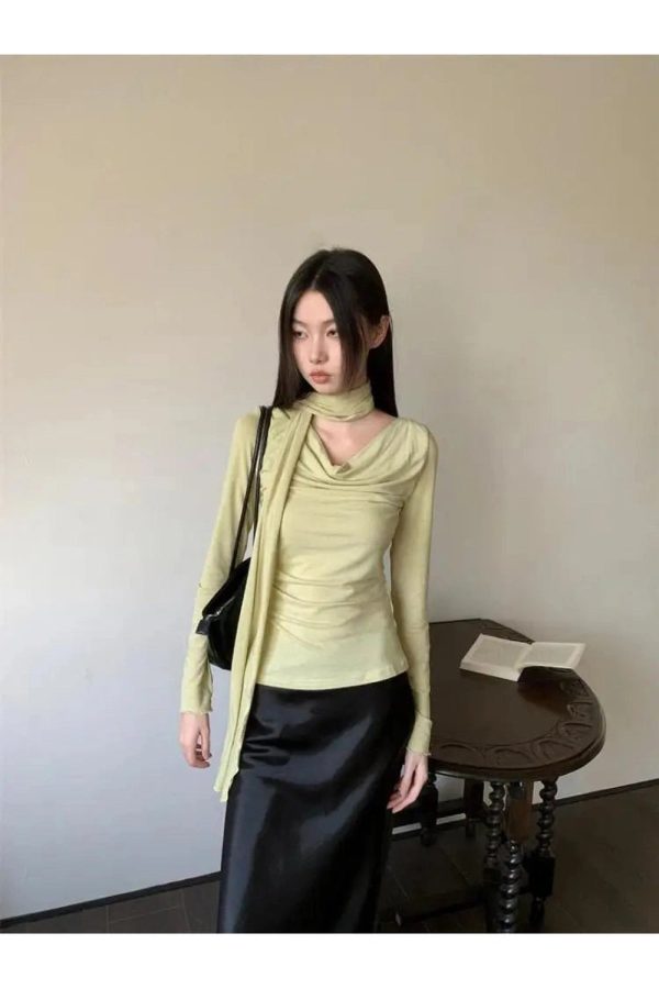 Asymmetrical Drape Neck Top - Y2K Fashion Essential for Chic Summer Outfits