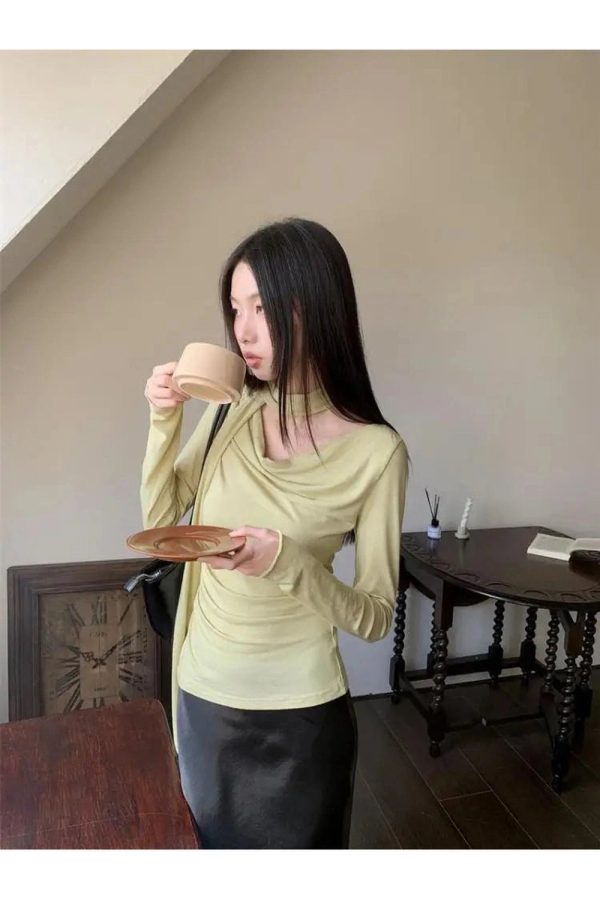 Asymmetrical Drape Neck Top - Y2K Fashion Essential for Chic Summer Outfits