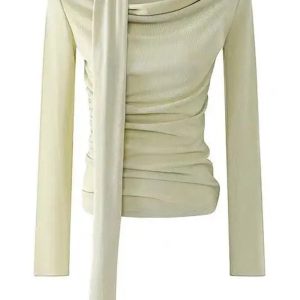 Asymmetrical Drape Neck Top - Y2K Fashion Essential for Chic Summer Outfits