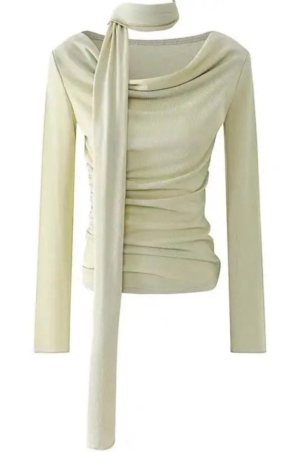 Asymmetrical Drape Neck Top - Y2K Fashion Essential for Chic Summer Outfits