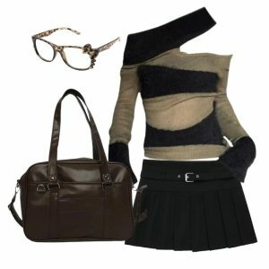 Autumn Chic Zipper Skirt & Edgy Asymmetrical Top with Japanese Shoulder Bag