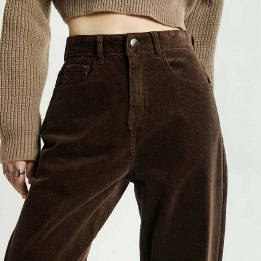 Brown High-Rise Retro Corduroy Pants for Y2K and 90s Fashion Lovers