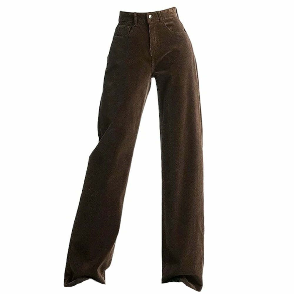 Brown High-Rise Retro Corduroy Pants for Y2K and 90s Fashion Lovers