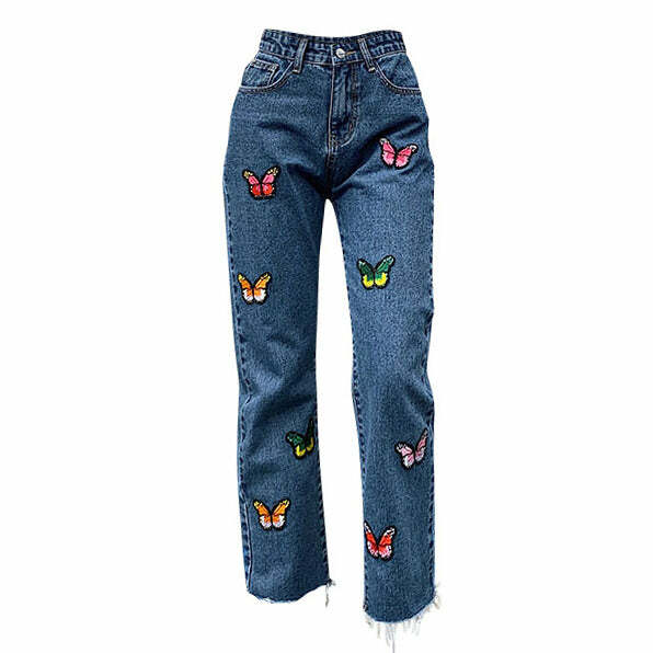 Butterfly Embroidered Cargo Jeans for Y2K Fashion Lovers