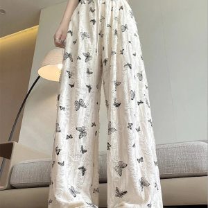 Butterfly Embroidered Wide-Leg Pants for Y2K Fashion Lovers