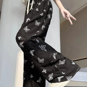 Butterfly Embroidered Wide-Leg Pants for Y2K Fashion Lovers