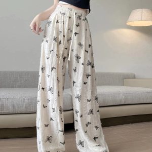 Butterfly Embroidered Wide-Leg Pants for Y2K Fashion Lovers