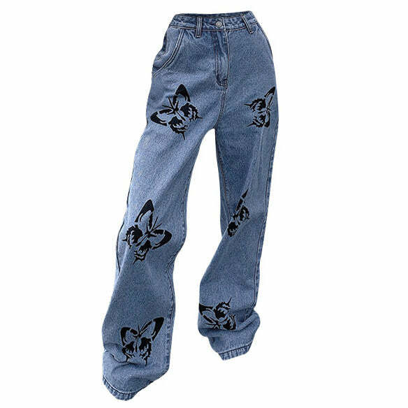 Butterfly Print Baggy Jeans - Y2K Fashion for a Trendy Summer Look