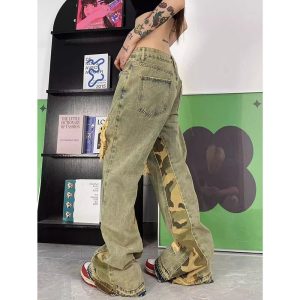 Camo Patchwork Distressed Baggy Jeans for Y2K and 90s Fashion Lovers