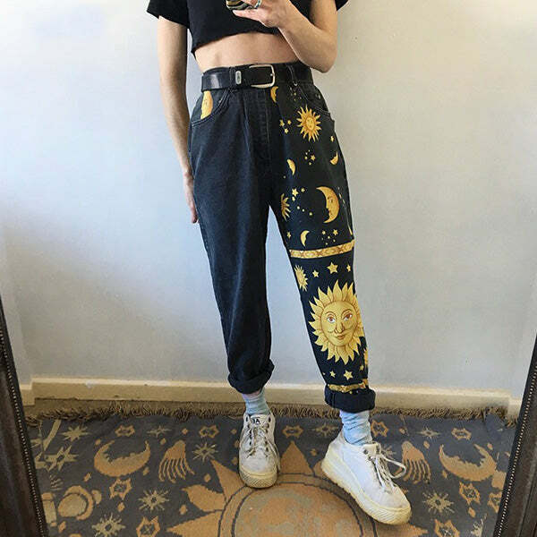 Celestial Magic Y2K Mom Jeans: Trendy Grunge Style for Effortless Chic