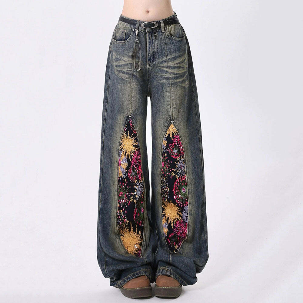 Celestial Magic Y2K Wide Leg Jeans for Effortless Summer Style