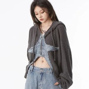 Celestial Shadow Y2K Hoodie: Trendy Grunge Aesthetic for Summer Vibes