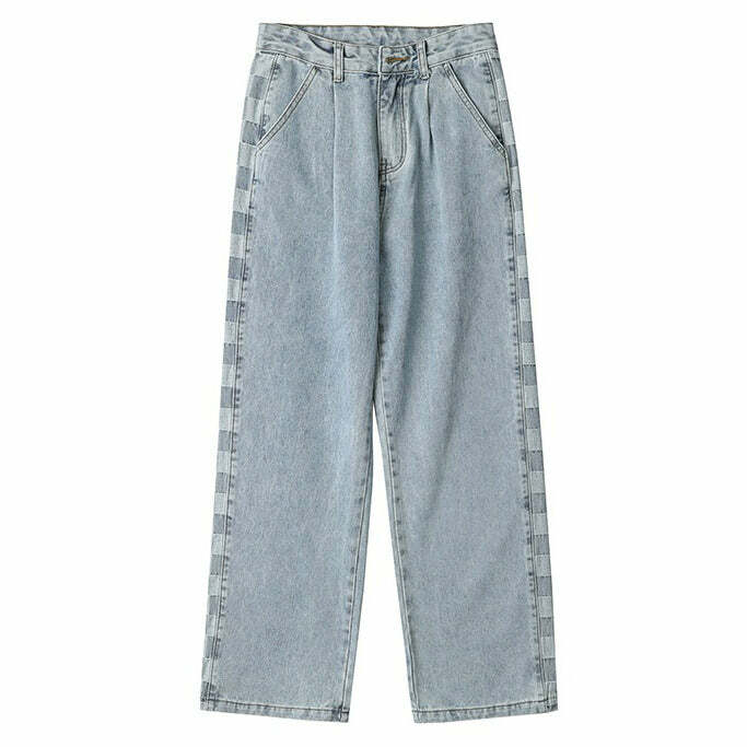 Checker Print Wide-Leg Jeans: Y2K Fashion Meets 90s Grunge Style