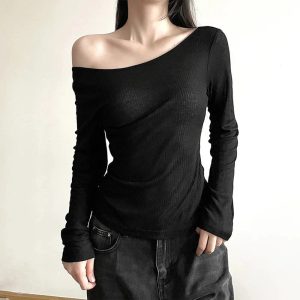 Chic Black Off-Shoulder Ribbed Top for Y2K Fashion Lovers