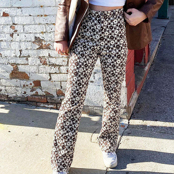 Chic Brown Floral Cargo Pants for Y2K Fashion & Summer Outfits