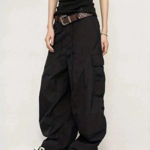 Chic Chocolate Brown Cargo Pants for Y2K Fashion & Grunge Outfits