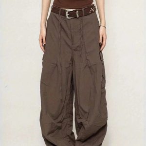 Chic Chocolate Brown Cargo Pants for Y2K Fashion & Grunge Outfits