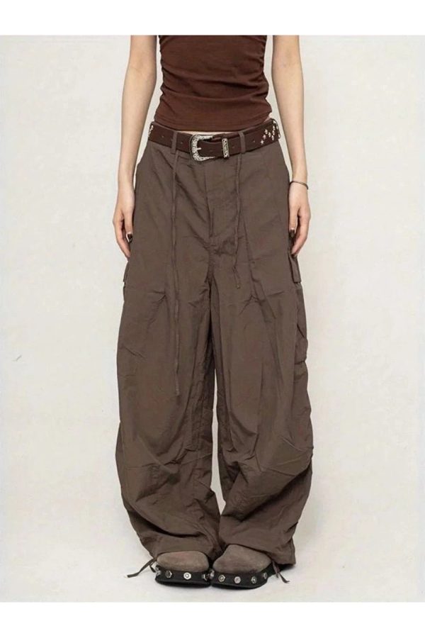 Chic Chocolate Brown Cargo Pants for Y2K Fashion & Grunge Outfits