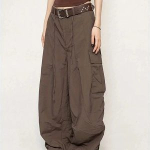 Chic Chocolate Brown Cargo Pants for Y2K Fashion & Grunge Outfits