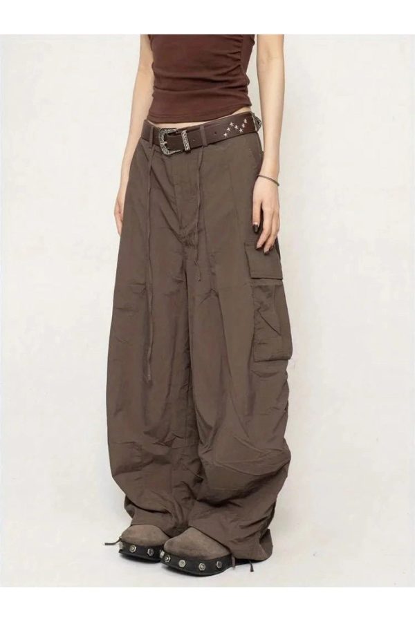 Chic Chocolate Brown Cargo Pants for Y2K Fashion & Grunge Outfits