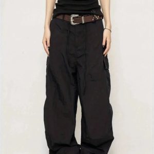 Chic Chocolate Brown Cargo Pants for Y2K Fashion & Grunge Outfits