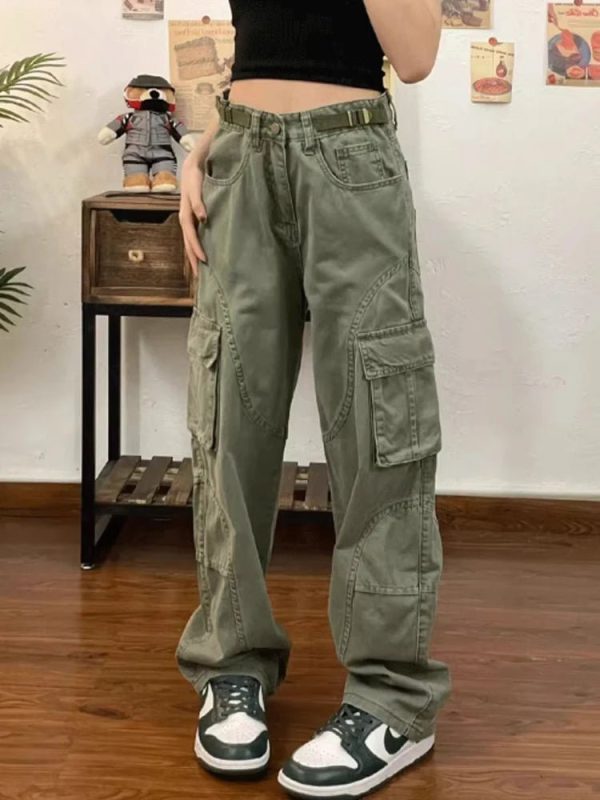 Chic Olive Green Utility Cargo Pants for Y2K and 90s Fashion Lovers