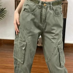 Chic Olive Green Utility Cargo Pants for Y2K and 90s Fashion Lovers