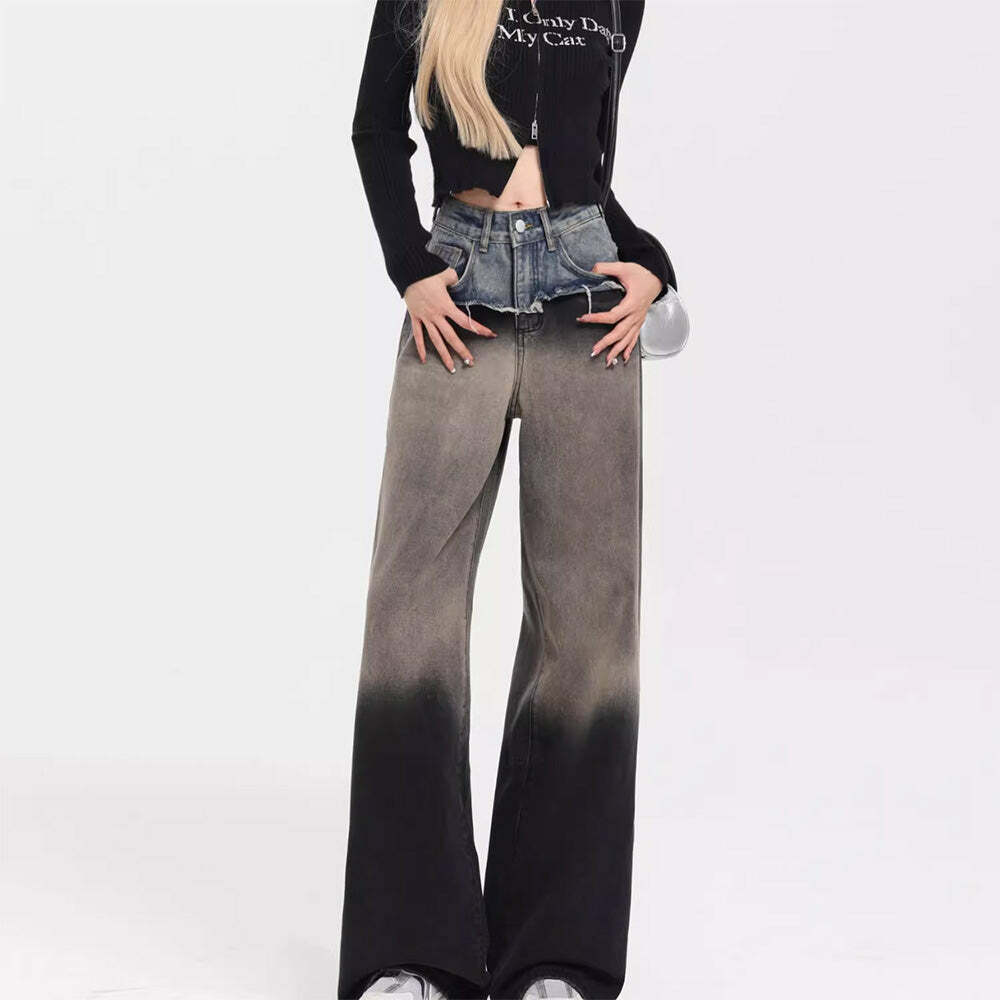 Control Freak Layered Baggy Jeans - Y2K Fashion Essential for Effortless Style