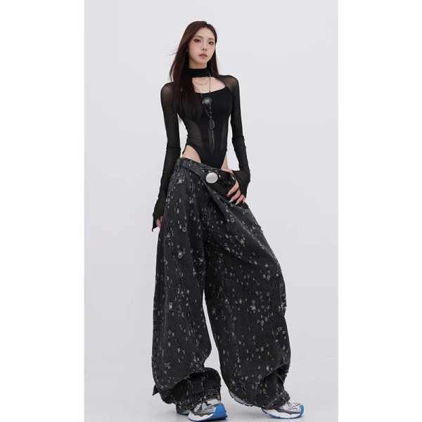 Cosmic Dust Y2K Wide-Leg Jeans for Effortless Summer Style