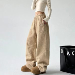 Cozy Cloud Fleece Cargo Pants for Y2K Fashion and Grunge Aesthetic