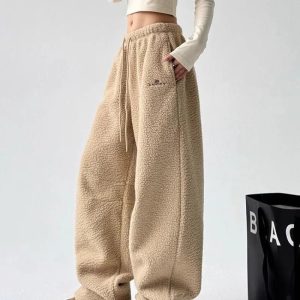 Cozy Cloud Fleece Cargo Pants for Y2K Fashion and Grunge Aesthetic