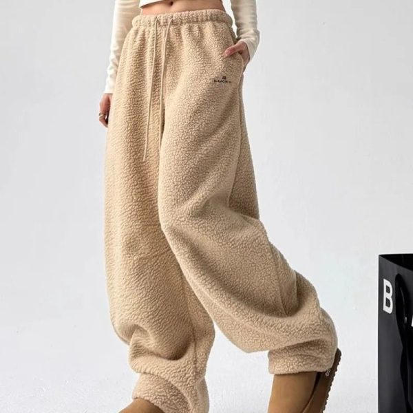 Cozy Cloud Fleece Cargo Pants for Y2K Fashion and Grunge Aesthetic