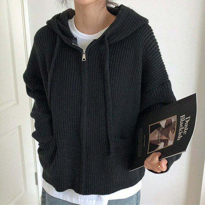 Cozy Y2K Knit Zip Up Hoodie for Effortless Summer Style