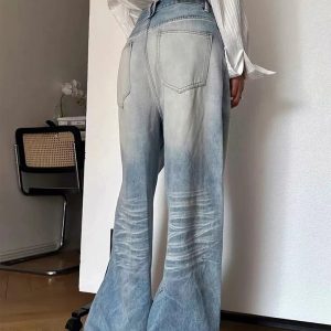 Distressed Light-Wash Wide-Leg Jeans for Y2K and 90s Fashion Lovers