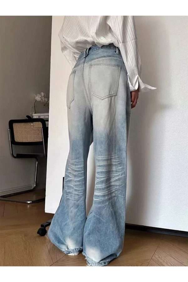 Distressed Light-Wash Wide-Leg Jeans for Y2K and 90s Fashion Lovers