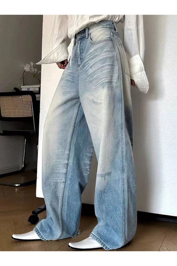 Distressed Light-Wash Wide-Leg Jeans for Y2K and 90s Fashion Lovers