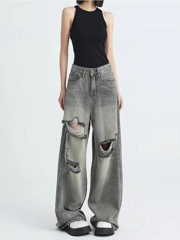 Distressed Oversized Baggy Jeans for Y2K Fashion & Grunge Aesthetic