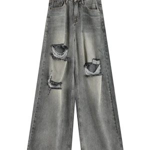 Distressed Oversized Baggy Jeans for Y2K Fashion & Grunge Aesthetic