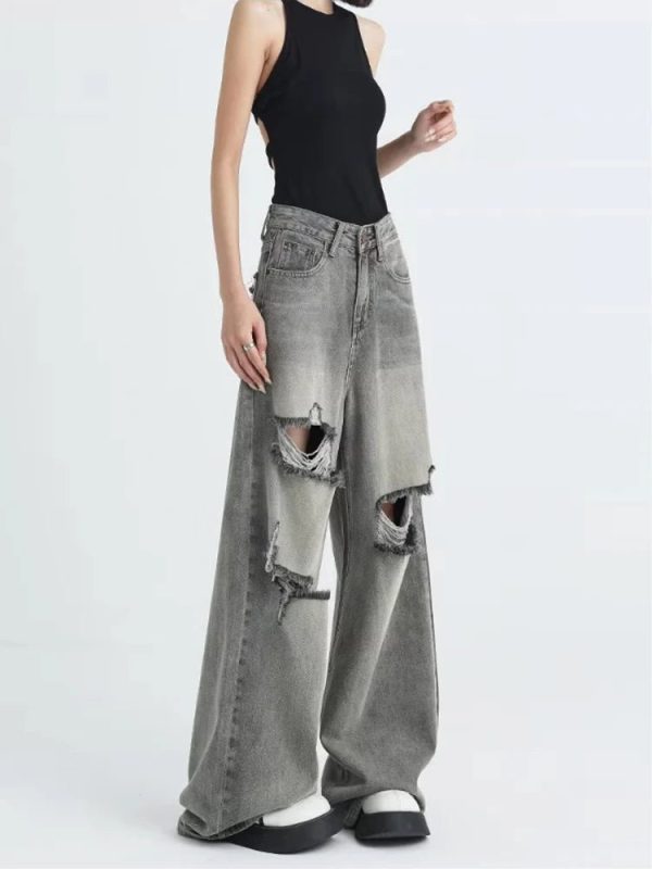 Distressed Oversized Baggy Jeans for Y2K Fashion & Grunge Aesthetic