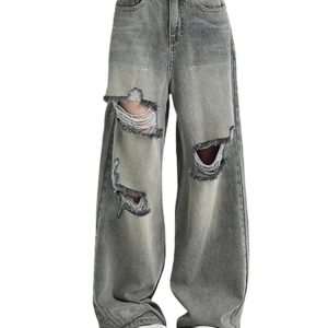 Distressed Oversized Baggy Jeans for Y2K Fashion & Grunge Aesthetic