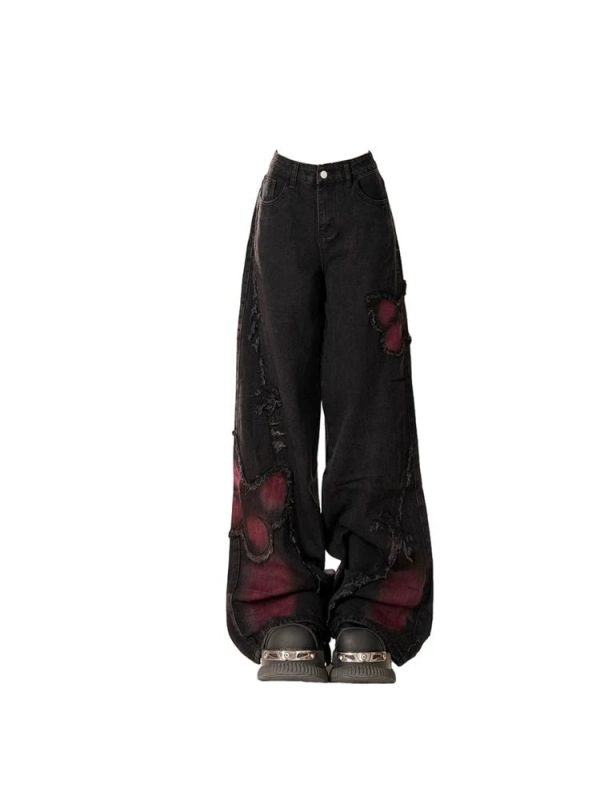 Distressed Red Butterfly Cargo Pants for Y2K Fashion Lovers