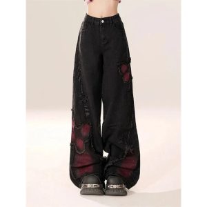 Distressed Red Butterfly Cargo Pants for Y2K Fashion Lovers