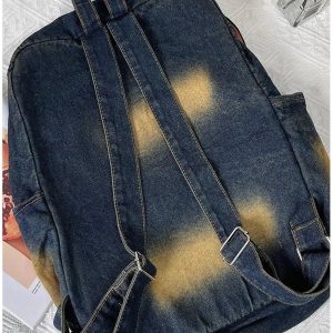 Distressed Vintage Denim Backpack for Y2K Fashion and 90s Aesthetic